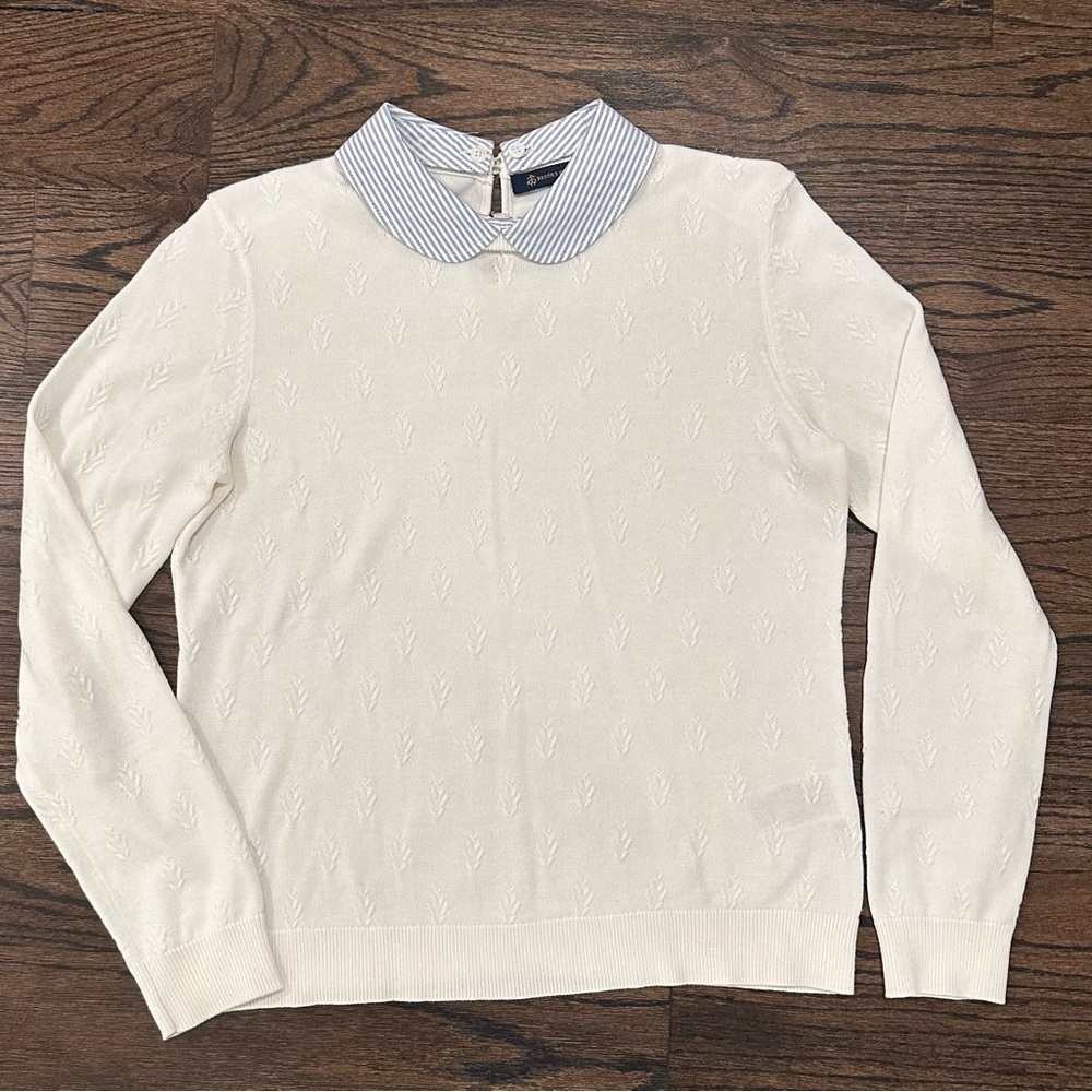Brooks Brothers Cream Sweater with Blue Striped Collar